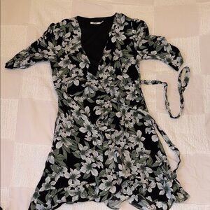 Francesca's Black Floral Wrap Midi Dress